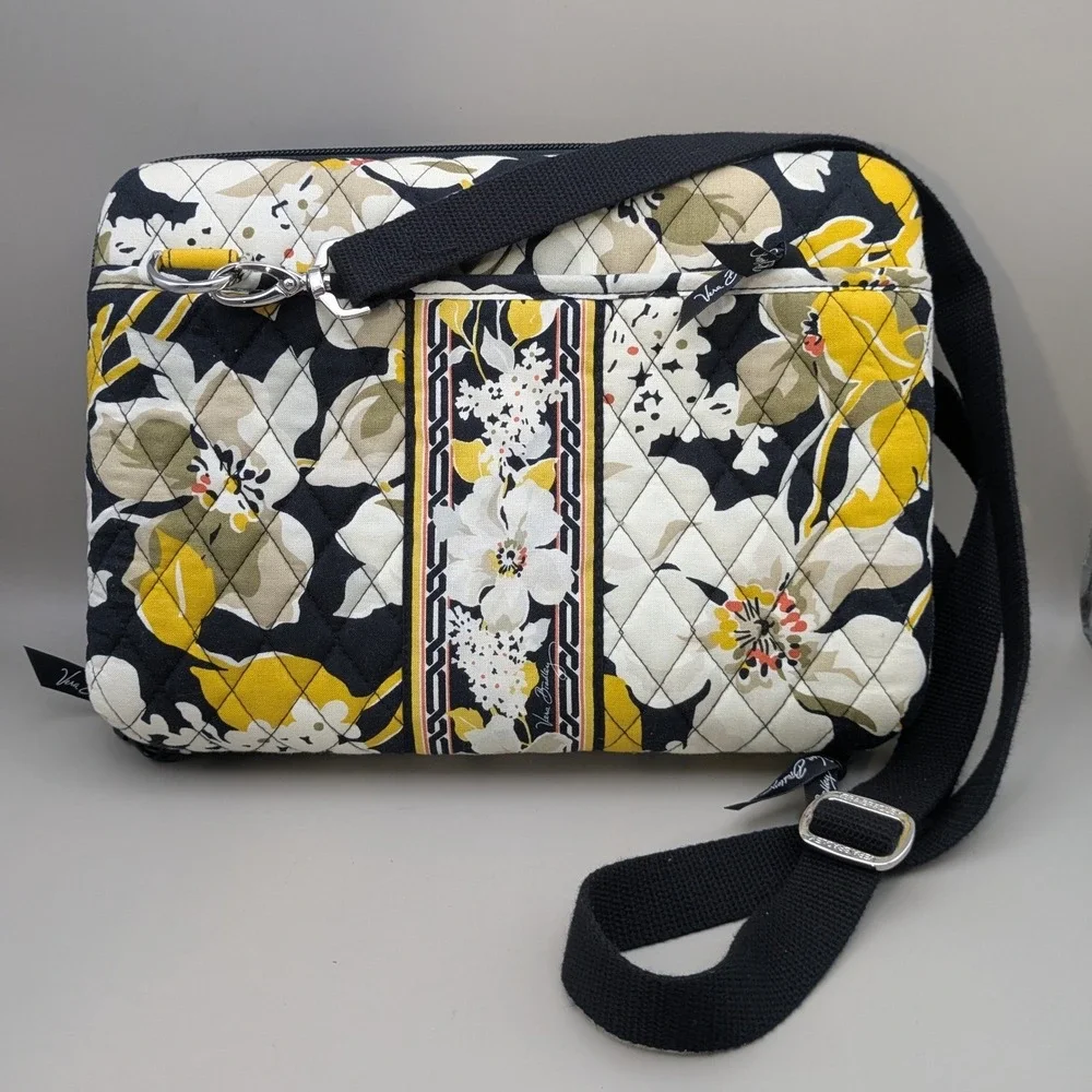 Vera Bradley Baroque Hard Shell Laptop Tablet Case Crossbody Black Yellow 12x8